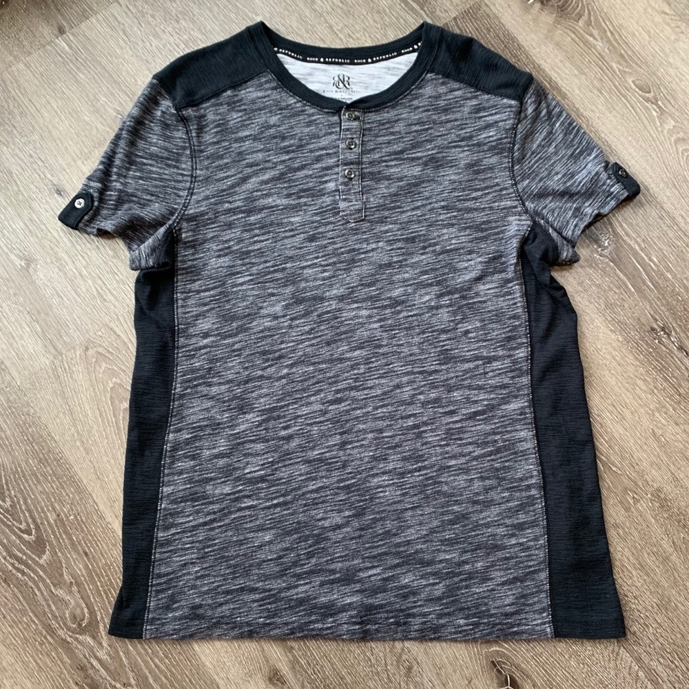 Rock & Republic Black and Gray Henley Shirt